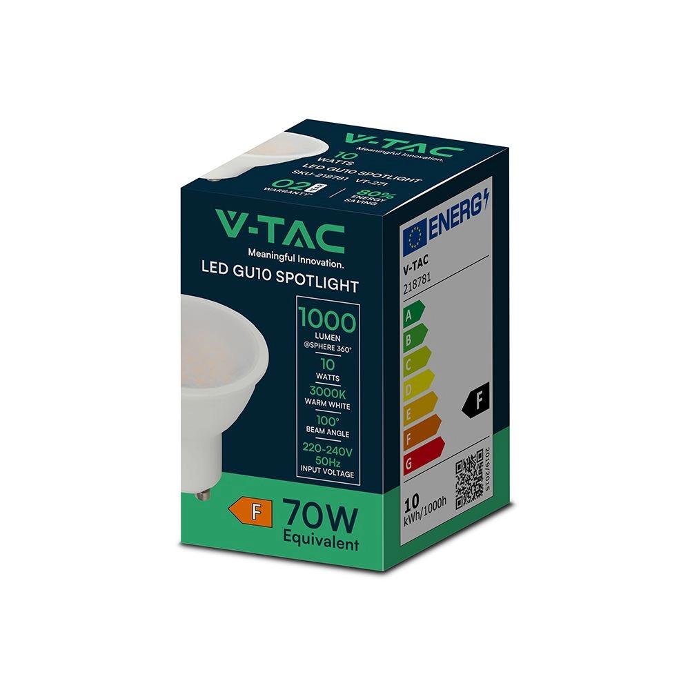 V-TAC Faretto LED GU10 10W 100° Copertura Satinata 3000K