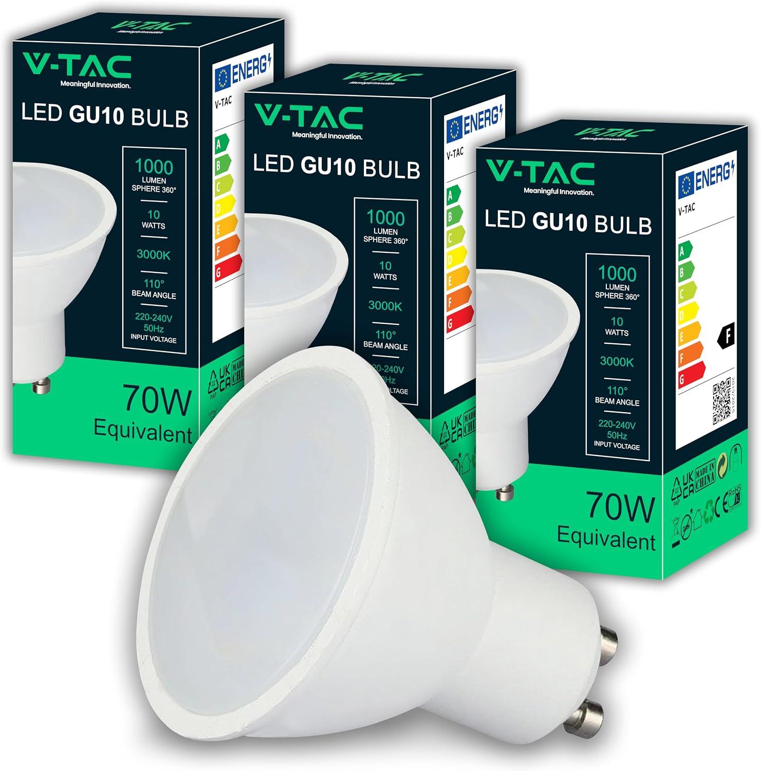 V-TAC Faretto LED GU10 10W 100° Copertura Satinata 3000K PZ.3