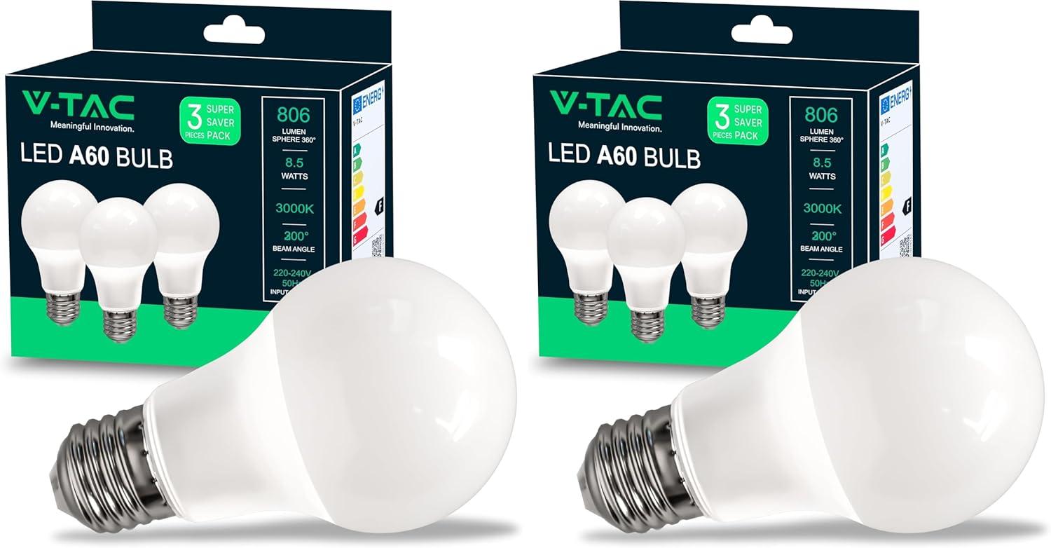 V-TAC Lampadina LED E27 8,5W A60 3000K (Box 3 pezzi) PZ.2