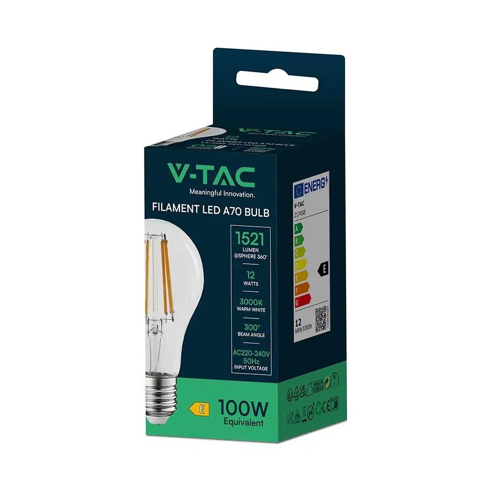 V-TAC Lampadina LED E27 12W 120LM/W G125 Filamento Trasparente 6500K VT-2143