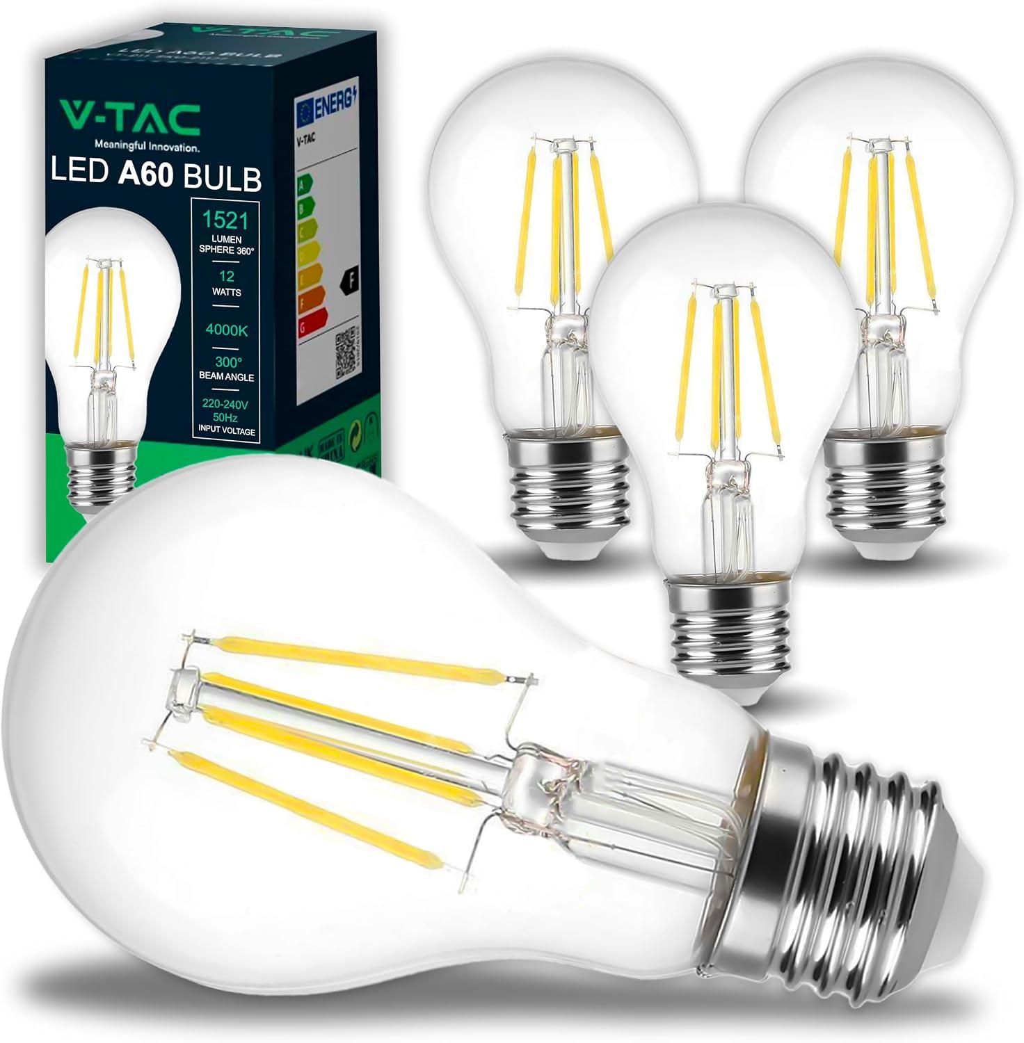V-TAC Lampadina LED E27 12W 120LM/W G125 Filamento Trasparente 6500K VT-2143 PZ.4