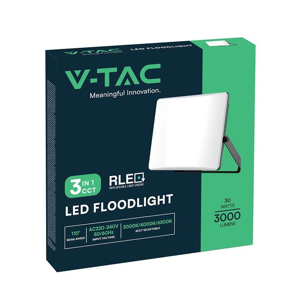 V-TAC Faro LED SMD 30W Slim Diffusore Opalino e Driver Integrato Nero CCT IP65