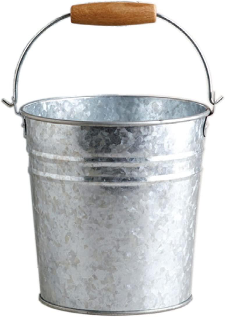 Secchiello Zincato in Metallo argento con manico in legno H. 23 cm diam. Ø 26 CM KASART