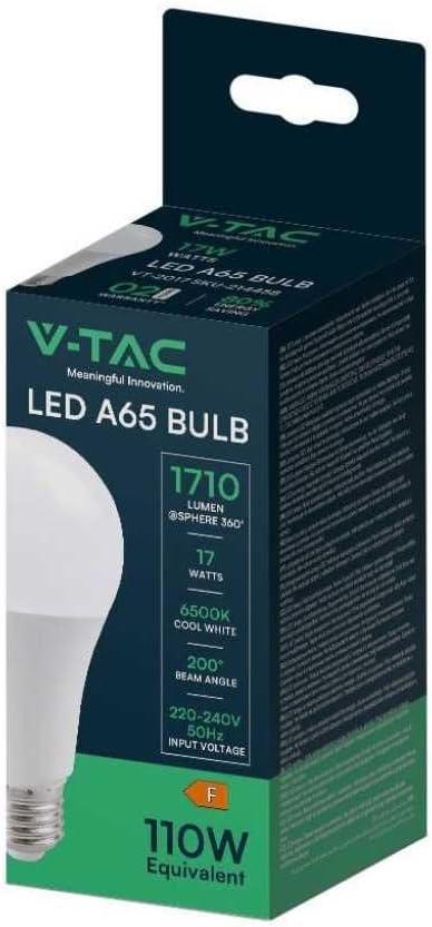 V-TAC VT-2017 Lampadina LED E27 goccia A65 17W lampada luce fredda 6500K